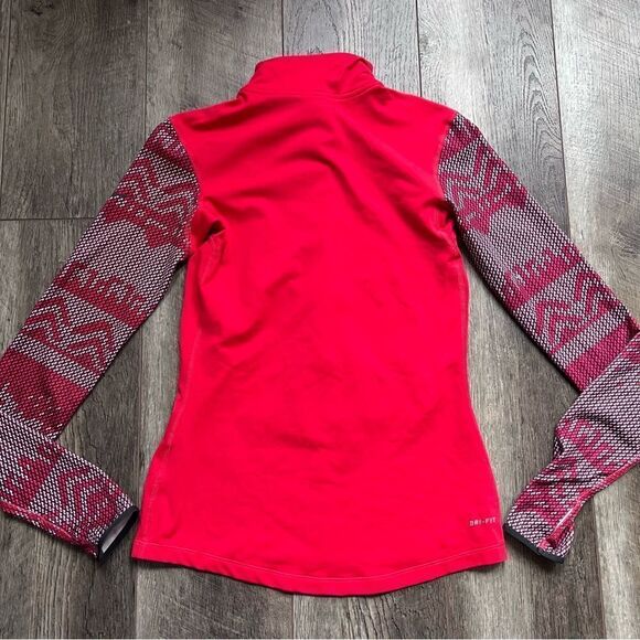 Nike Pro Dri-Fit Long Sleeve 1/2 Zip Pullover Running Top Red Pattern Size Small - Picture 7 of 11